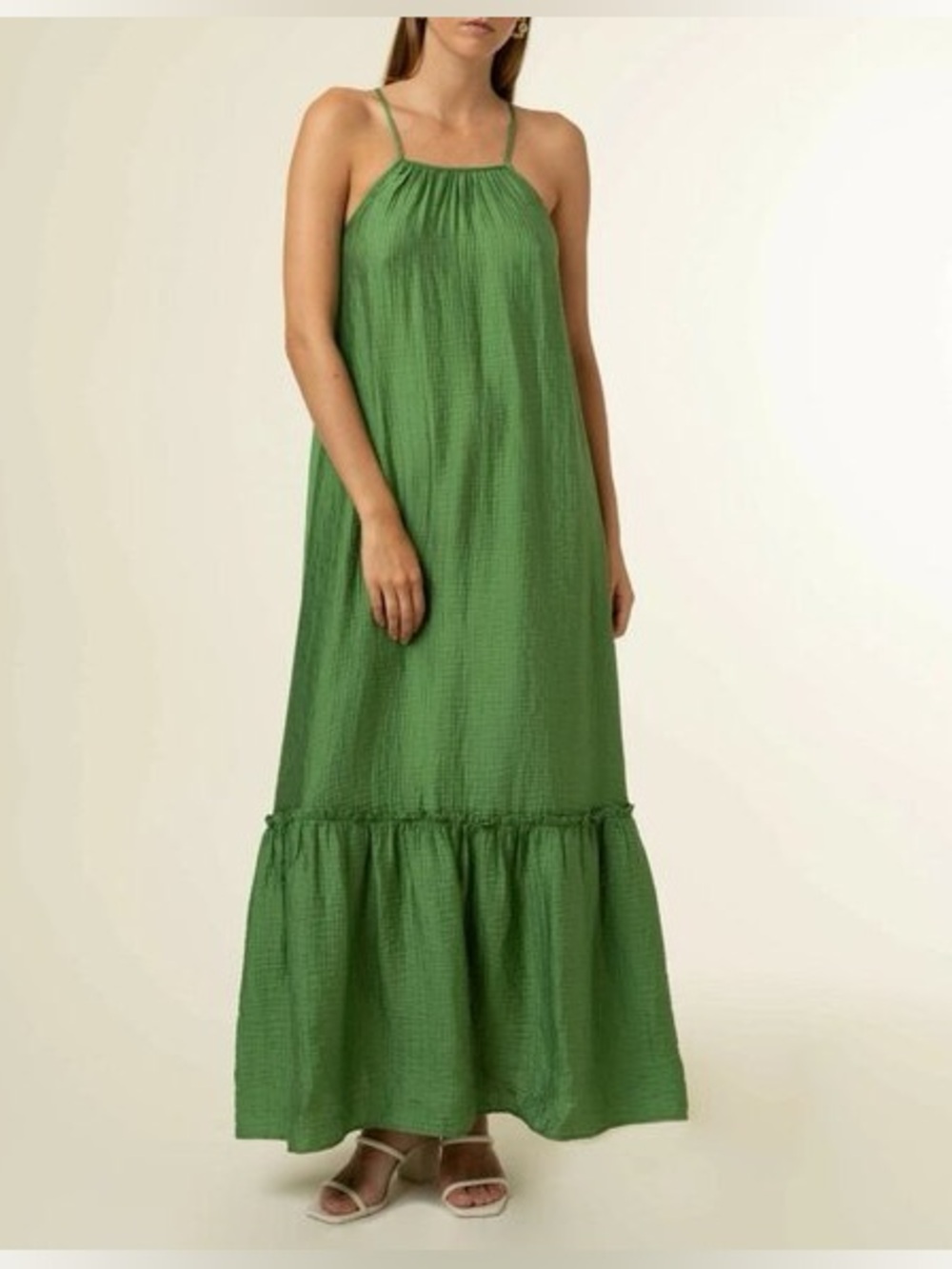 FRNCH Paris Lena Maxi Dress Green Tiered Spaghetti Straps Size Medium